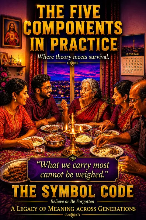 Chapter 5 poster: an extended family shares a candlelit meal at a table, a German calendar on the wall behind them.
