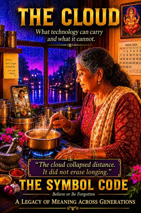 Chapter 9 poster: a grandmother cooks at a stove while a video call on a phone shows a younger woman cooking the same dish.