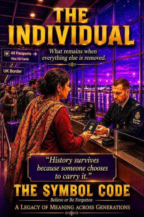 Chapter 10 poster: a traveller hands a passport to a border officer at a glowing airport checkpoint at night.