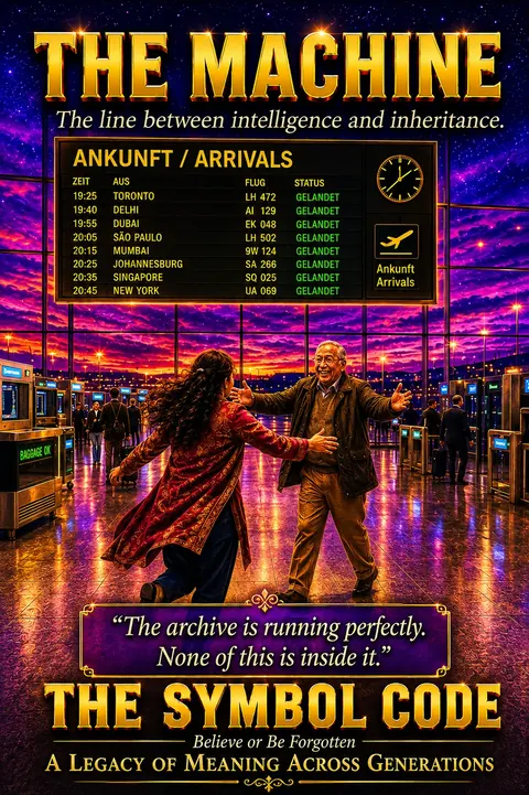 Chapter 11 poster: a young woman runs to embrace an older man in an arrivals hall beneath a glowing flight board.