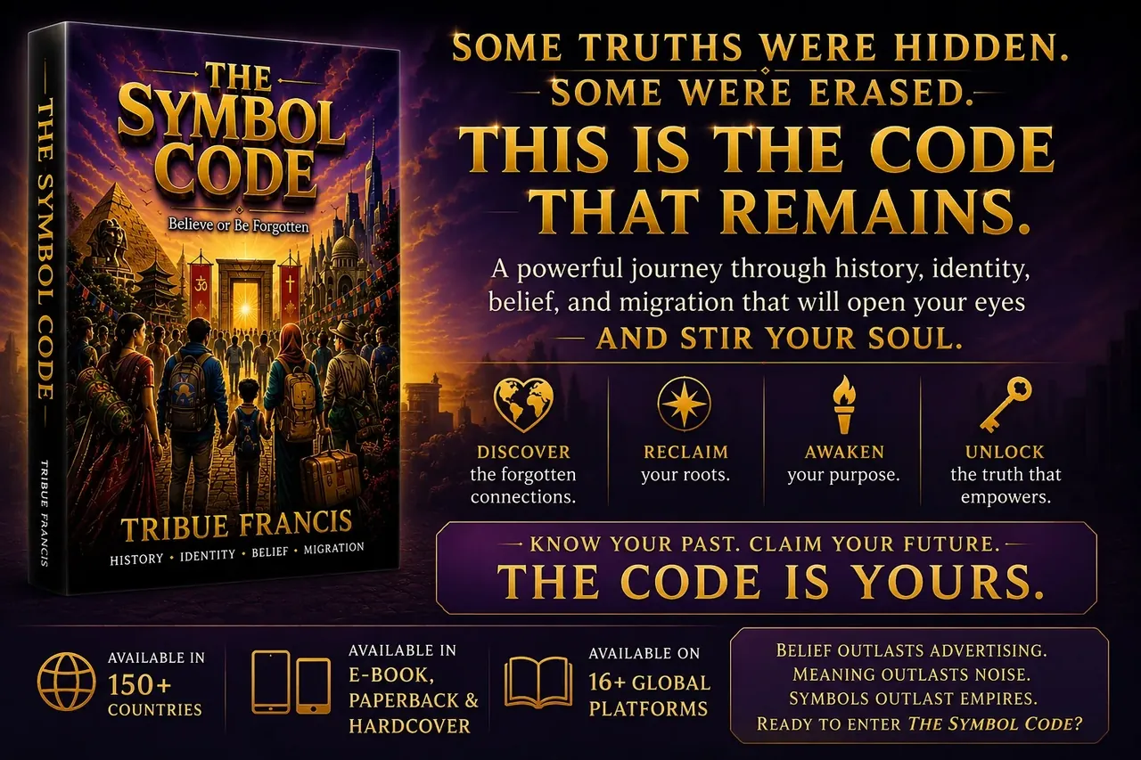 The Symbol Code closing poster: a journey through history, identity, belief and migration, available worldwide.